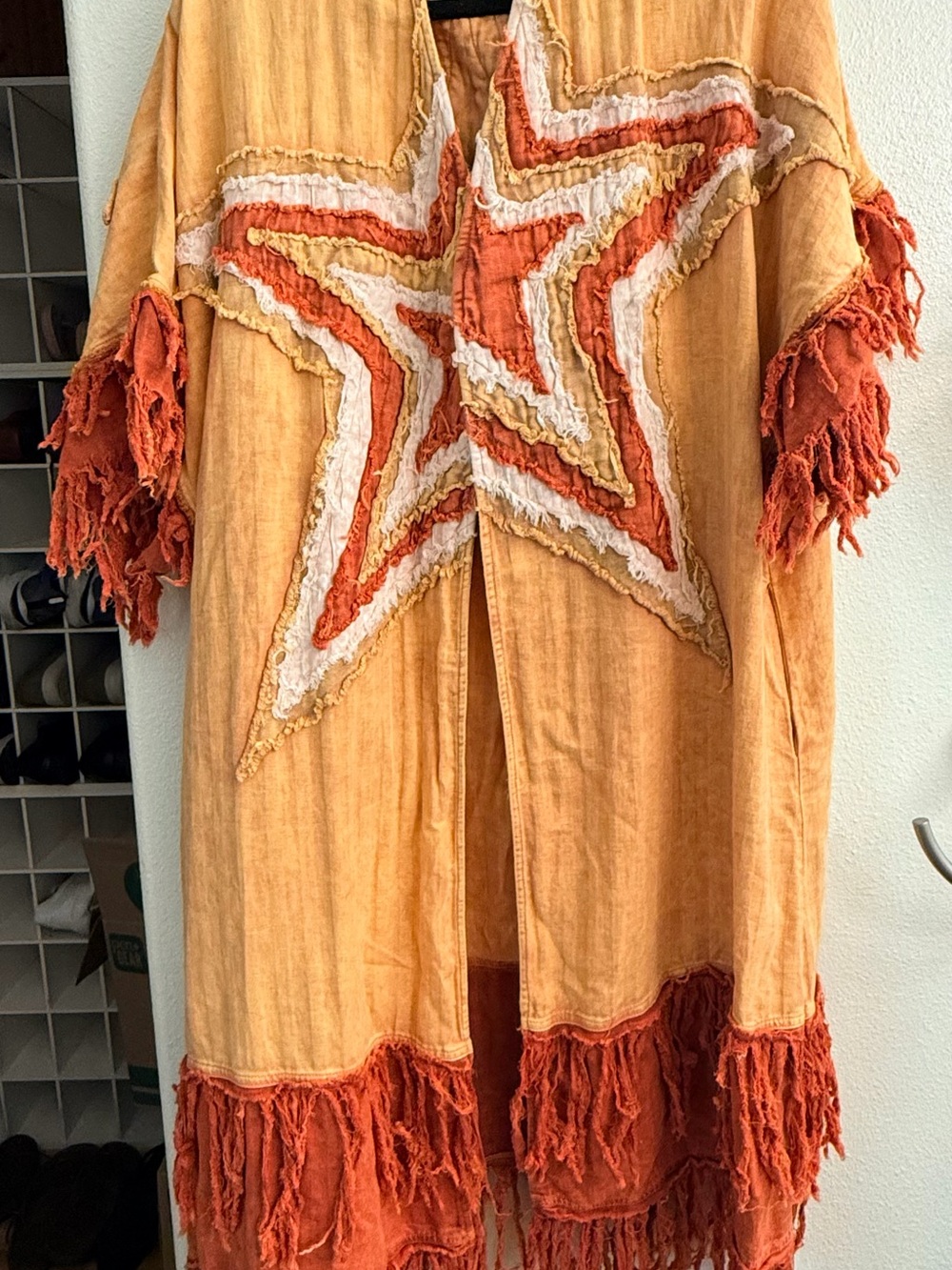 OLI & HALI Boho Star Fringe Open-Front Cardigan Sweater - Mustard & Rust